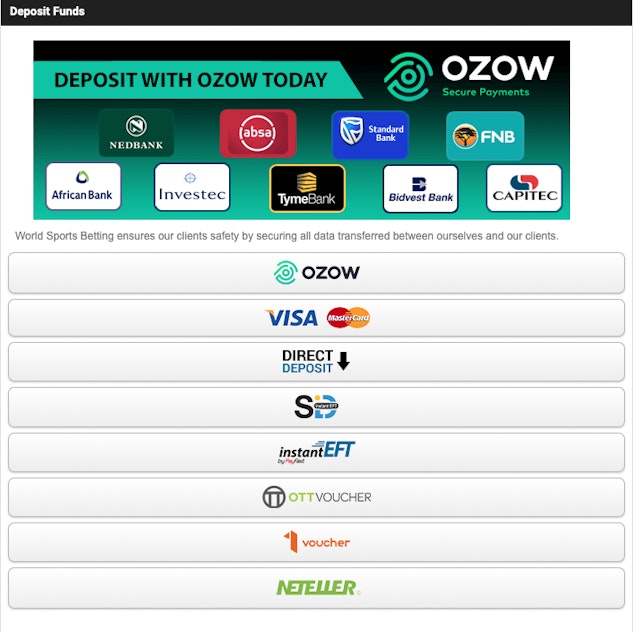 World Sports Betting Deposit Methods