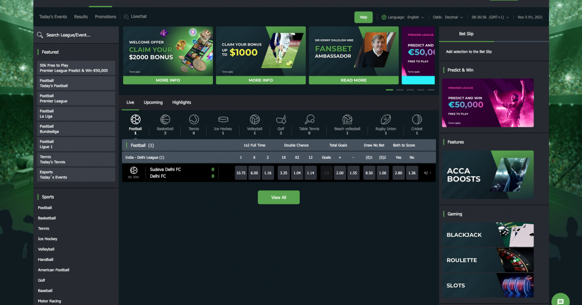 Fansbet Home Interface